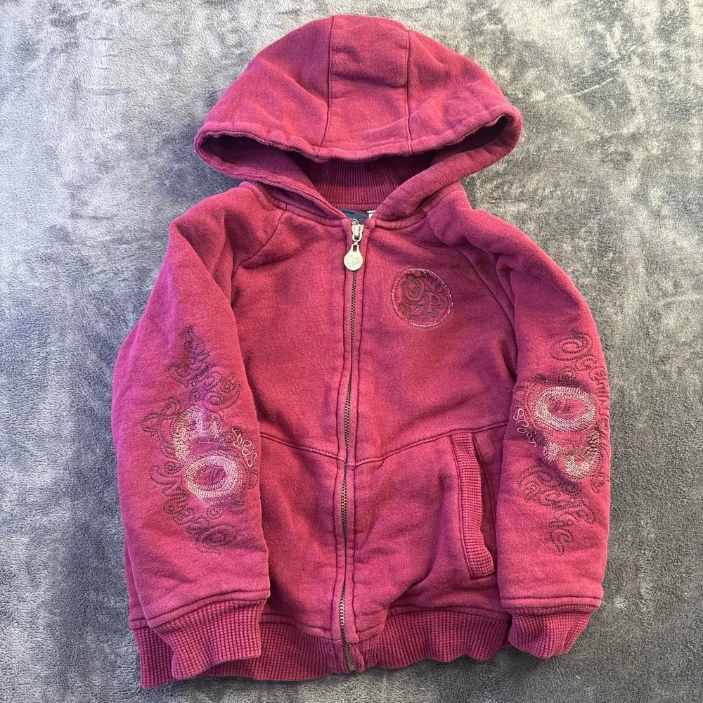 Vintage Ocean Pacific  Boys Size 4 Zip Up Hoodie Burgundy Embroidered Y2K